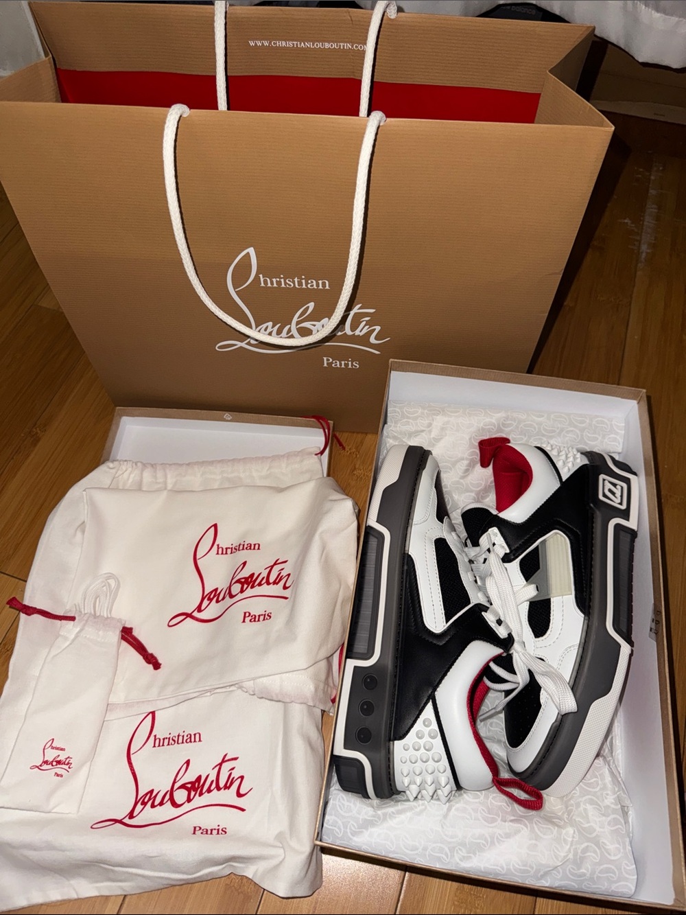 Christian Louboutin ASTROLOUBI DONNA FLAT White, Black & Red Low-Top Sneakers